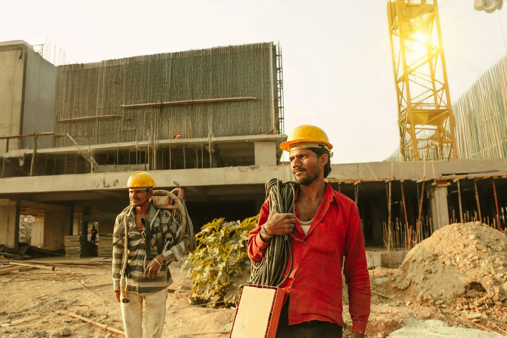 Construction crew at an active building site